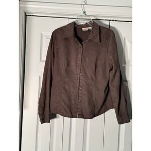 St John's Bay Olive Green Suede Feel Button Up Blouse Women's Size Large